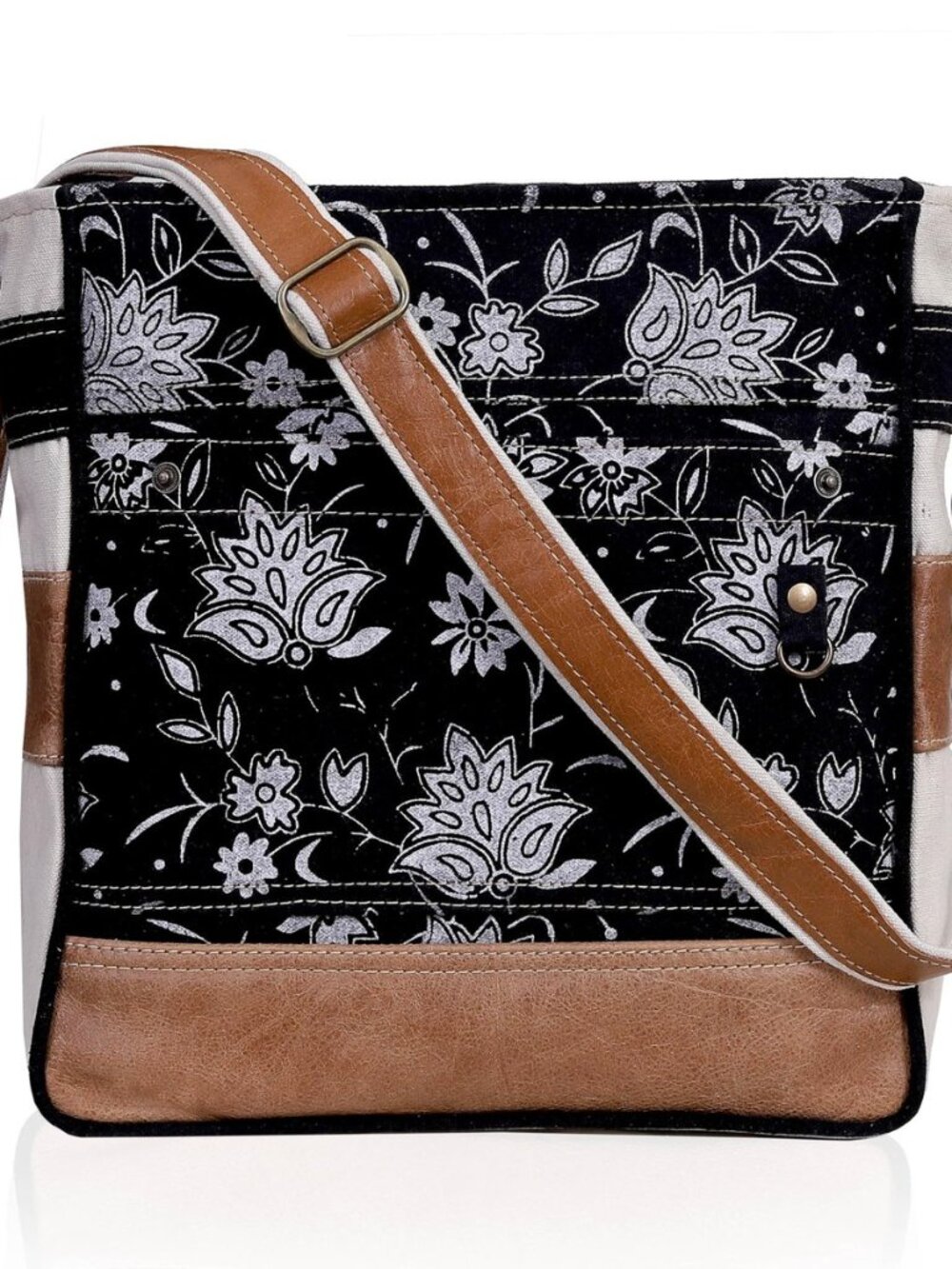 Upcycled Canvas & Genuine Leather Crossbody Bag - Vintage Women's Travel Purse
